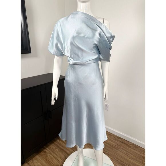 Amsale Womens Fluid Satin Draped One-Shoulder Cocktail Dress Jade Size 0 - Picture 7 of 8